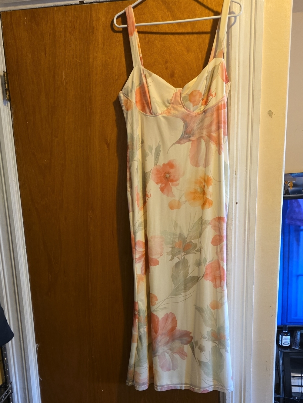 Floral Slip Dress in Apricot with Peach, Pink & Sage Flowers